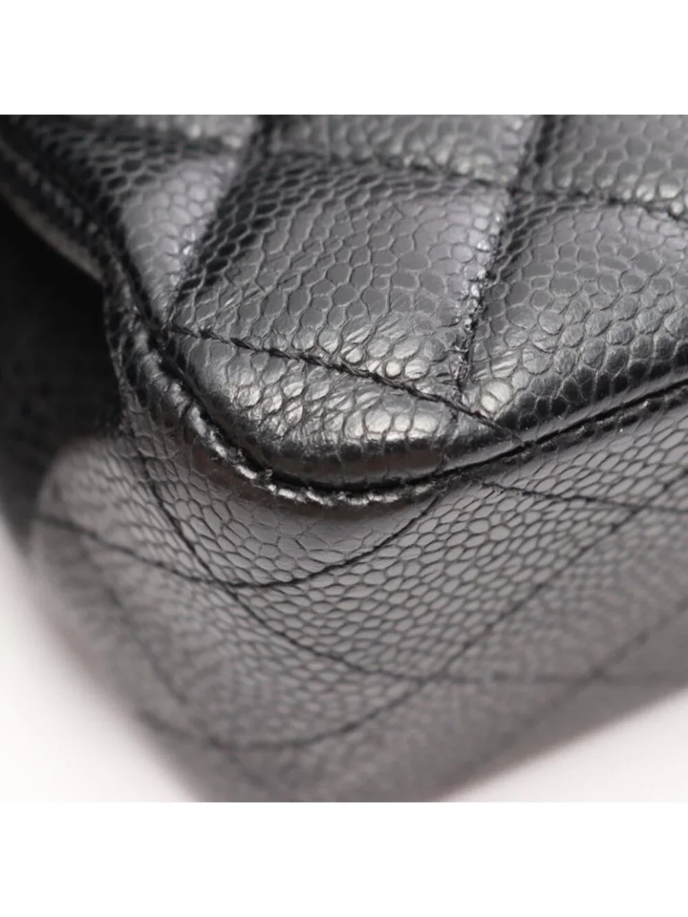 Chanel Shoulder Bag Quilted Double Flap Black Caviar Leather Chain